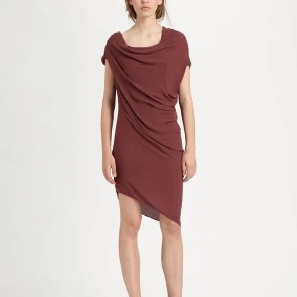 Helmut Lang Wine Colored Asymmetrical Mini Dress - Picture 1 of 5